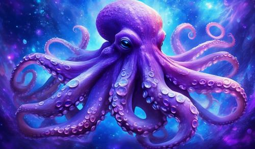 Octopus with purple and blue mystical background