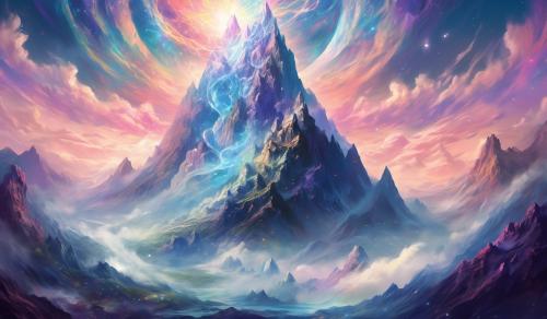 Mystical creature trippy with lots of mountains surrounding hm fighting for his life