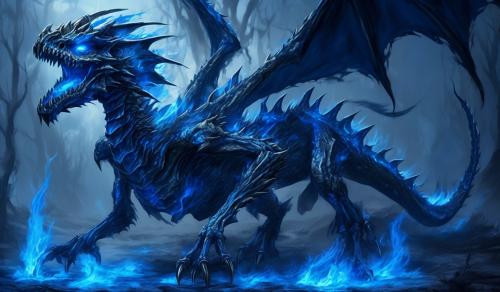 Undead skeletal dragon with blue flames