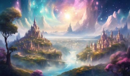 An Fantasy Landscape with an small City in the Background 