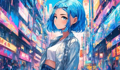 A girl with buzzcut haircut. And with blue hair