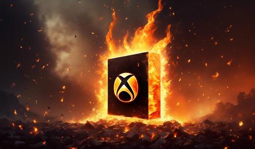 Xbox symbol on fire with ashes falling