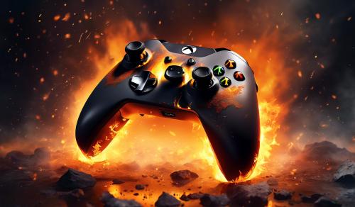 Xbox. Controller on fire with ashes falling