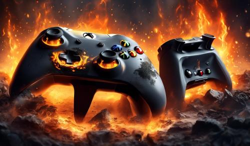 Xbox. Controller on fire with ashes falling