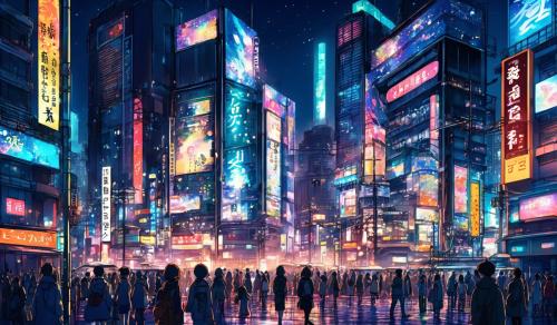 Shibuya at night futuristic