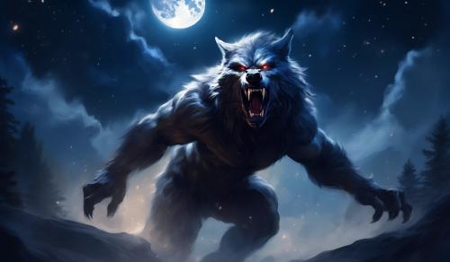 Werewolf growling under the full moon