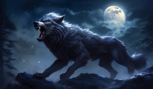 Werewolf growling under the full moon