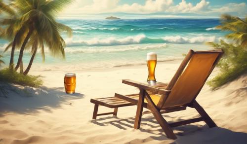 the most beautiful beach with an empty lounge chair and case of beer