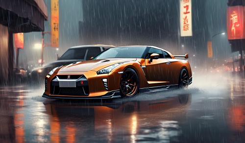 Nissan gtr in rain