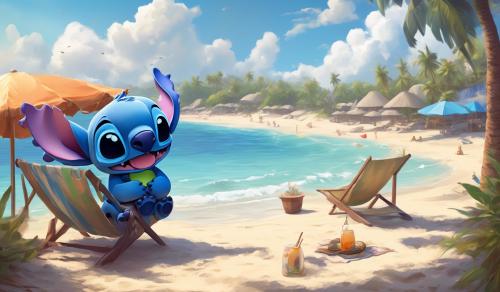 stitch in a cozy beach relaxing in the day