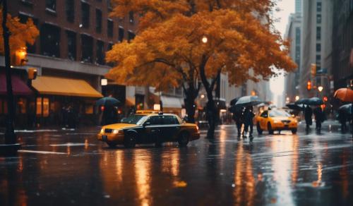 a Rainy New York City street in autumn