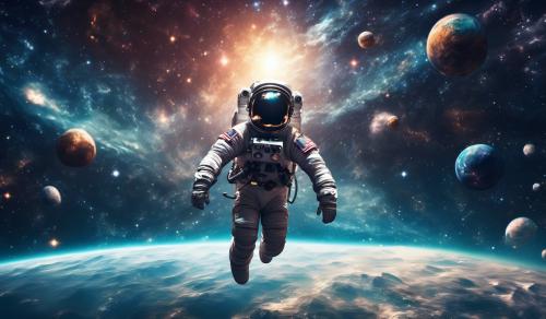 Astronaut floating around in the universe 