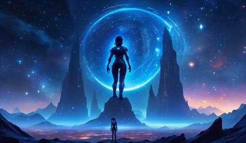 Cortana standing over a galaxy