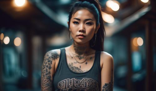 Asain girl with tattoos in a tanktop