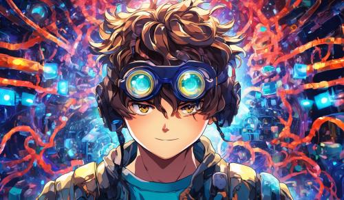 A Boy with  goggles and a AI Brain around him