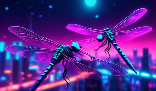 dragonflies playing in the sparkling night sky