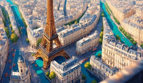 Effel Tower in paris, high tower viewed from, look down 