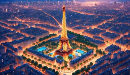 Effel tower Paris modernly look from above sky and srroundings