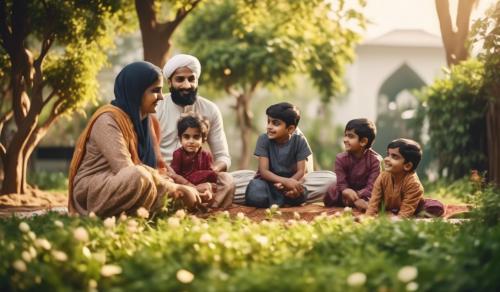 Indian muslim family playing on garden