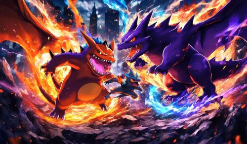 Gengar and Charizard battling