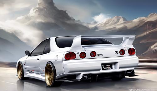 Crea un nissan r33 blanco ultra realista