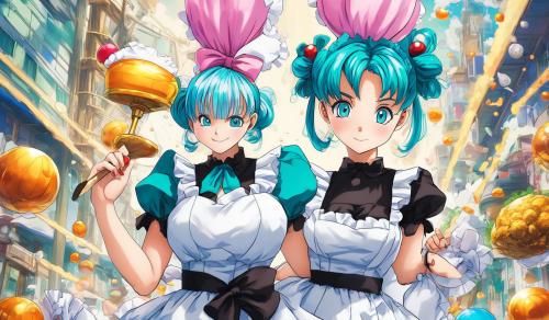 Bulma from dragonball in a maid costume