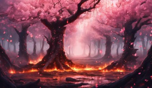 a forest burned down and in the middle stands a cherry blossom tree