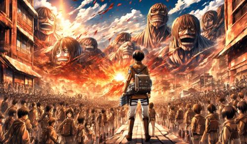 an detailed 8k wallpaper of entire attack on titan anime