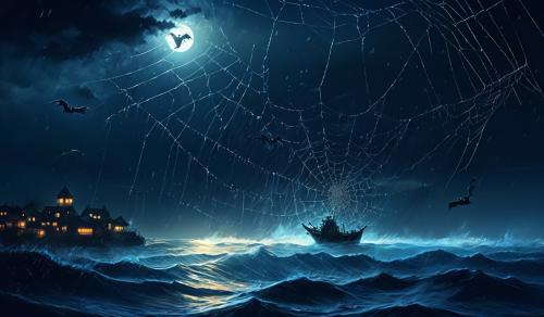 dark night over ocean lighting spiderweb strike