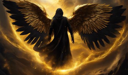 Generate an image of a black Yahweh with large, beautiful golden wings.