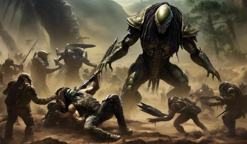 Human victories .alien hurting human in meantime human vs predator fighting so human can retrieve comrades he sacrifices alot to be burried and known as hero 