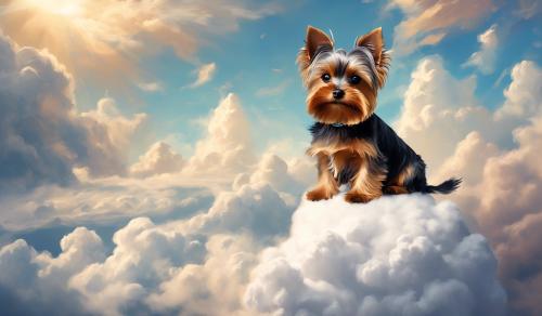 yorkie sitting on a cloud, fantasy art