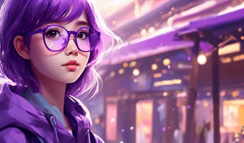 Cute anime girll with glasses and short purple air