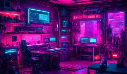 un cuarto con un laboratorio de químicos neon