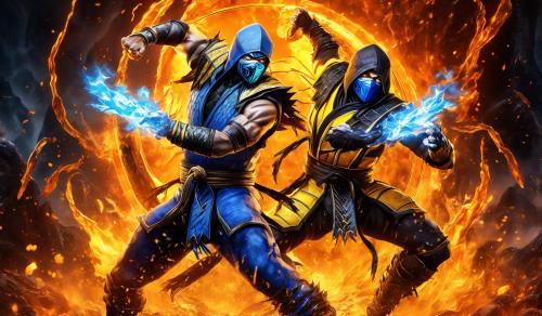 Sub-zero and Scorpion from mortal kombat 11 fighting in the bottom of hell