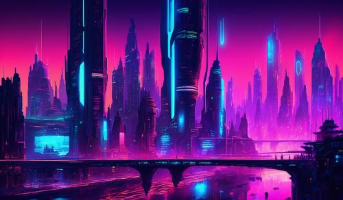 futuristic city, neon lights