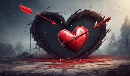 sad broken heart with arrow threw it