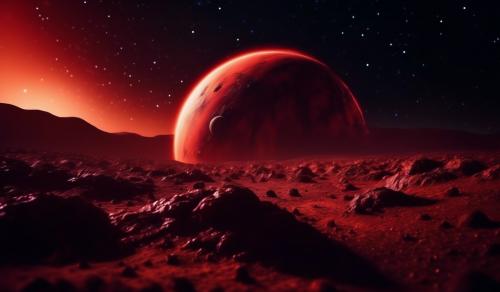 Scary red planet in dark night sky