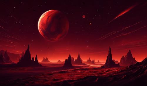 Scary red planet up in dark night sky