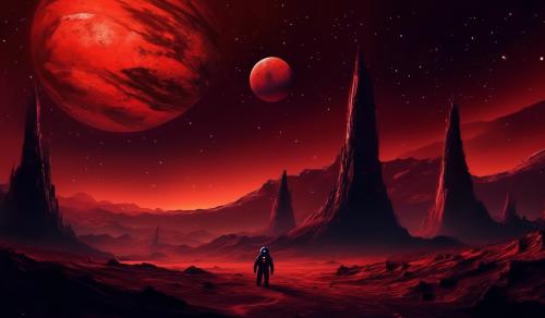 Scary red planet up in dark night sky