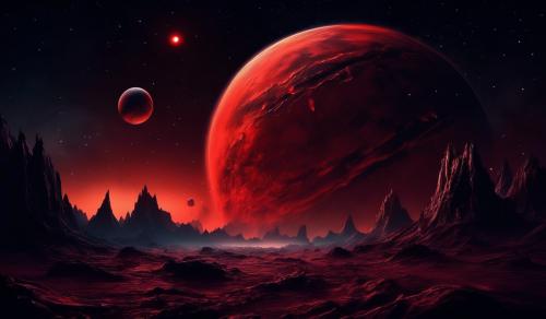 Scary red planet up in dark night sky