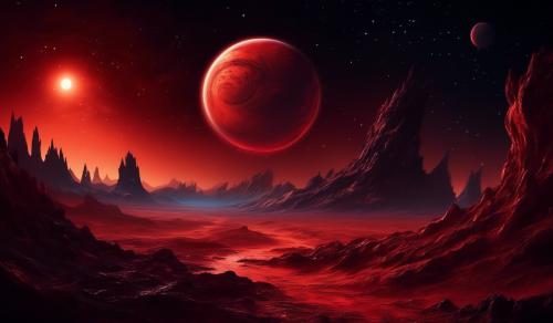 Scary red planet up in dark night sky