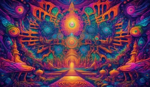 Dmt backround with a dmt entity in the middle of the screen 4k quality trippy backround