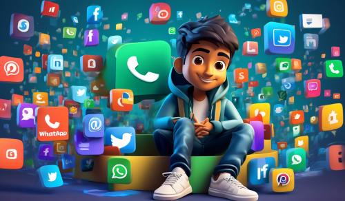 Create a 3D illustration of an animated Boy sitting casually on top of a social media logo 