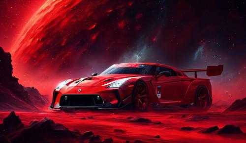 A red nebula background with a GTR that's red