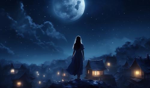  a beautiful girl in the midst of a moonlit night.