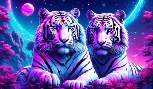 Cosmos galaxy with white tigers