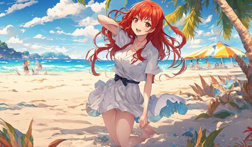 Beach girl redhead 