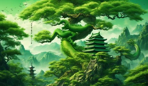 Green Japan tree with dragon