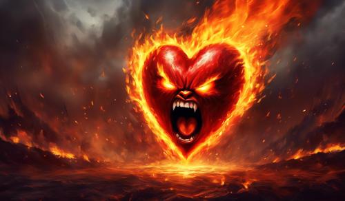 angry heart on fire screaming